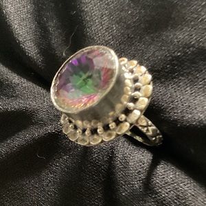 Large topaz and silver ring size 7